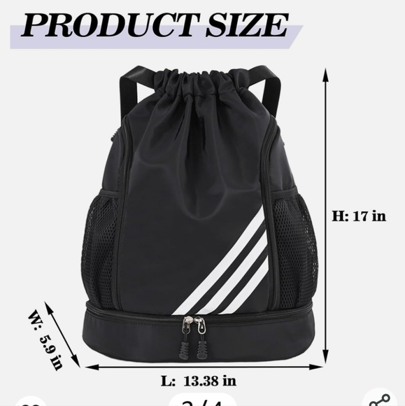 NWT (2) Sports Drawstring Backpacks 1  Blue, 1 Black - Picture 6 of 7